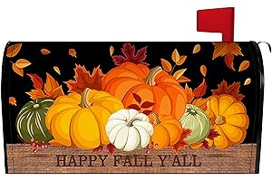 HARETU Fall Pumpkin Mailbox Cover 25.5x21 Inch, Happy Fall Y'all Post Letter Box Covers, Autumn Harvest Thanksgiving Magnetic Waterproof Mail Wraps for Outdoor Yard Garden Large Oversized Mailbox Decor