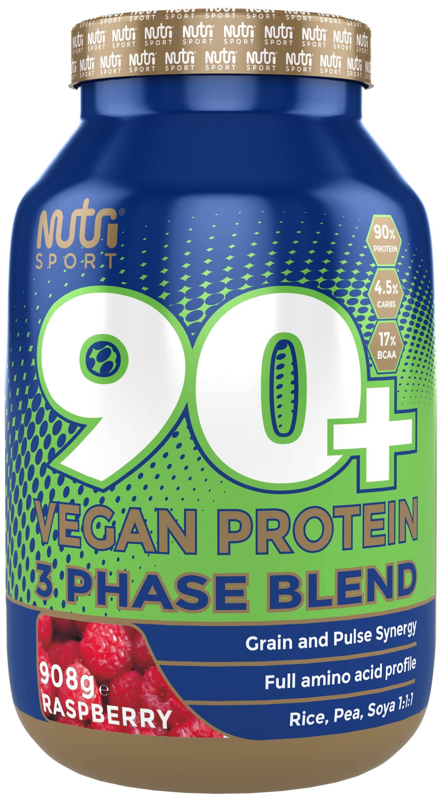 Nutrisport Aspartame Free 90 Plus Vegan Raspberry Protein Powder, 908 g