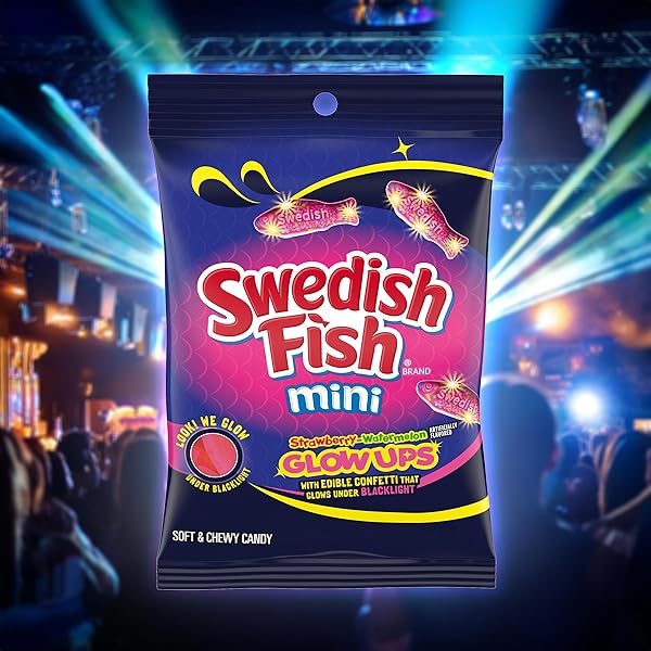 SWEDISH FISH MINI GLOW UPS STRAWBERRY-WATERMELON SOFT & CHEWY CANDY, 6.7 OZ