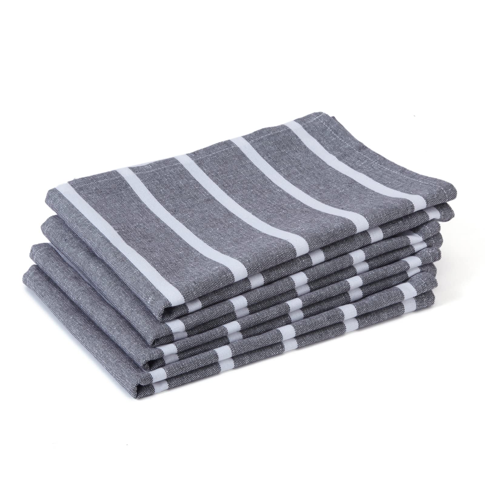 Encasa XO Kitchen Cloth for Cooking | Cotton Hand Towel for Quick Drying Dishes | 70x45 cm Tea Towels | Highly Absorbent for Cleaning of Plates & Glasses | Roma Grey Stripes (Set of 4 Pieces)