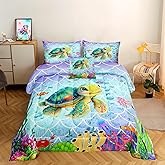 ROWADALO 5 Pieces Sea Turtle Bed in a Bag Twin Size Ocean Theme Comforter Set Ocean Theme Bedding Watercolor Fish Coral Sea Animal Bed Set for Girls Kids Bedroom Decoration,DJT-Sea Turtle-502-Twin