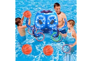 BULINGNA Kids Octopus Pool Toys, Inflatable Pool Basketball Hoop & Ring Toss Outdoor Games, Cool Summer Water Toys Birthday Gift for 3-8T Girls Boys & Adult (Blue, One Size)