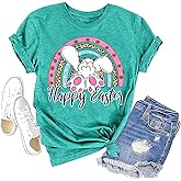hcihgzr Easter Shirts for Women Bunny Shirts Cute Rabbit Graphic Tee Christian T-Shirt Easter Eggs Graphic Casual Tee Tops