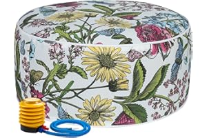 FUNHOME Inflatable Outdoor Ottoman with Air Pump,20"x9" Portable Patio Pouf,Water Resistant,Fade-Resistant,Round Blow Up Footrest Stools for Home Garden Camping Travel(Butterfly Flower)