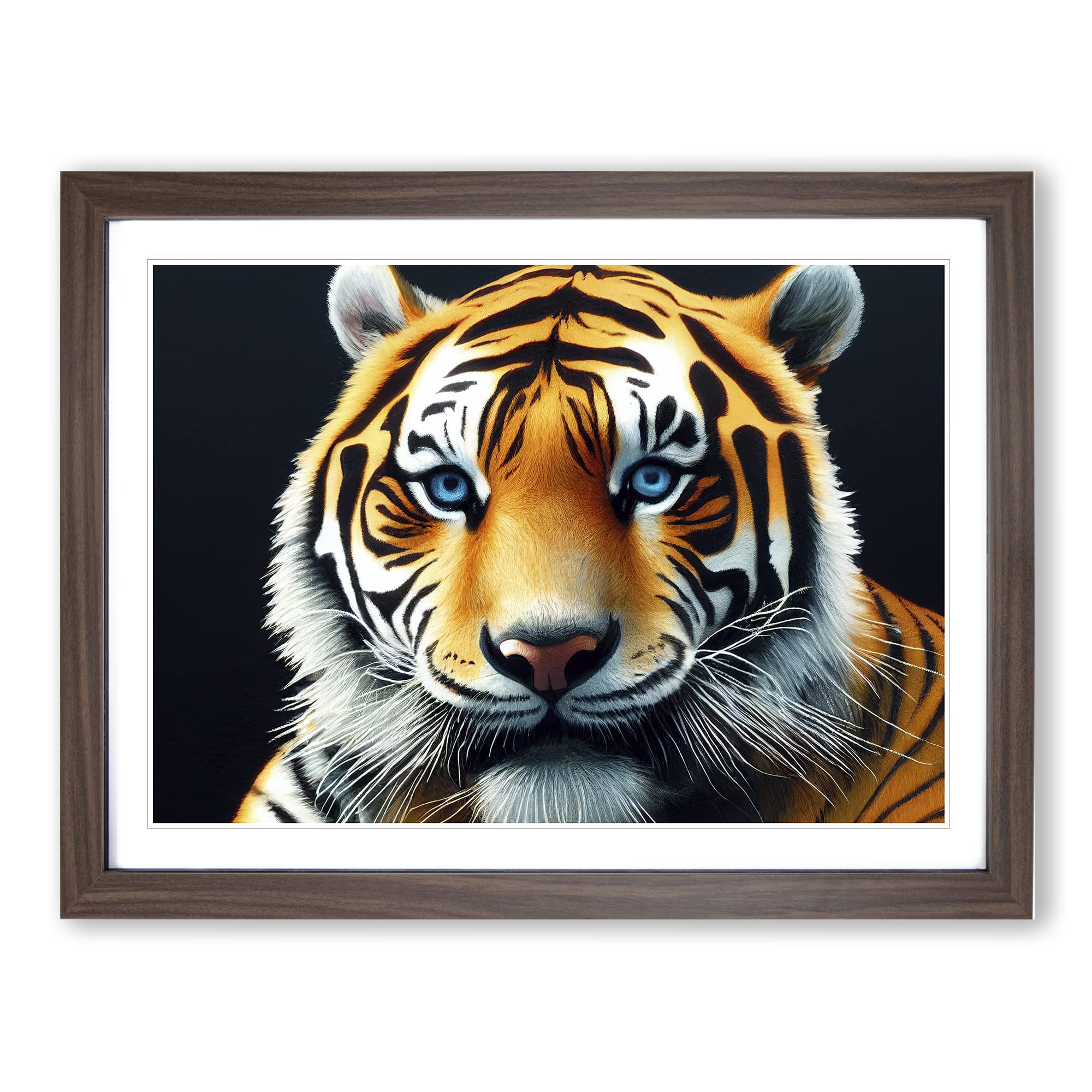 A Tiger Portrait Vol.2 Framed Print | A3 Walnut Framed Wall Art | Ready to Hang | Modern Animal Picture | Living Room Bedroom Lounge Office
