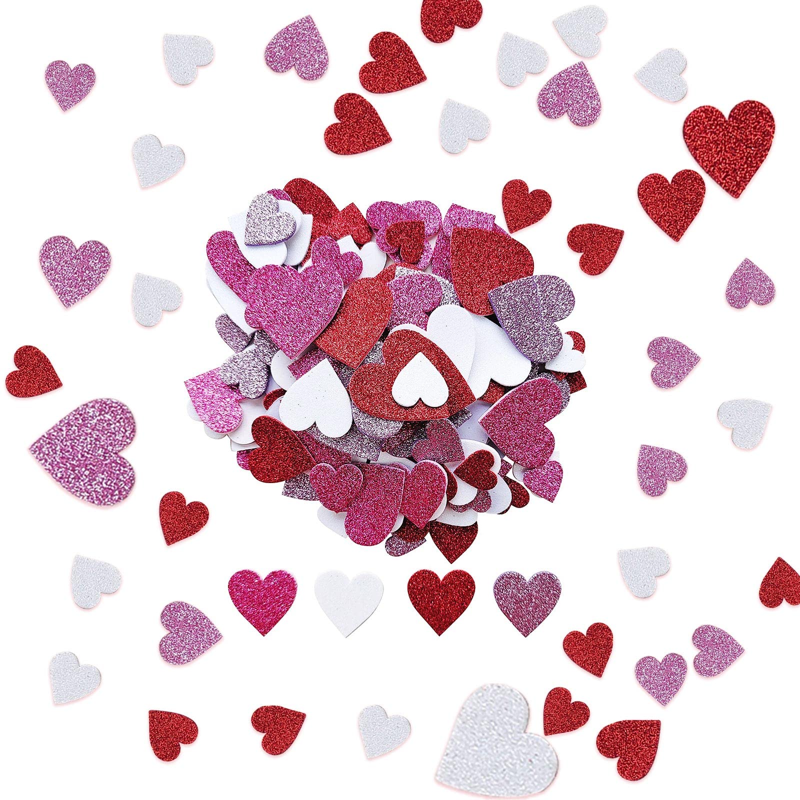 Glitter Foam Heart Stickers, Valentines Day Crafts, 130 Pcs Foam Hearts for Crafts, 2cm to 4.5cm Size Craft Supplies for Wedding Anniversary