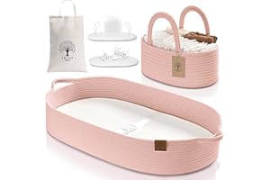 J&JOO Baby Changing Basket includes Diaper Caddy - Breathable & Waterproof Dual-Cover, Portable, Changing Pad for Dresser & Changing Table, Gift for Baby Shower, Cotton Rope Basket for Baby