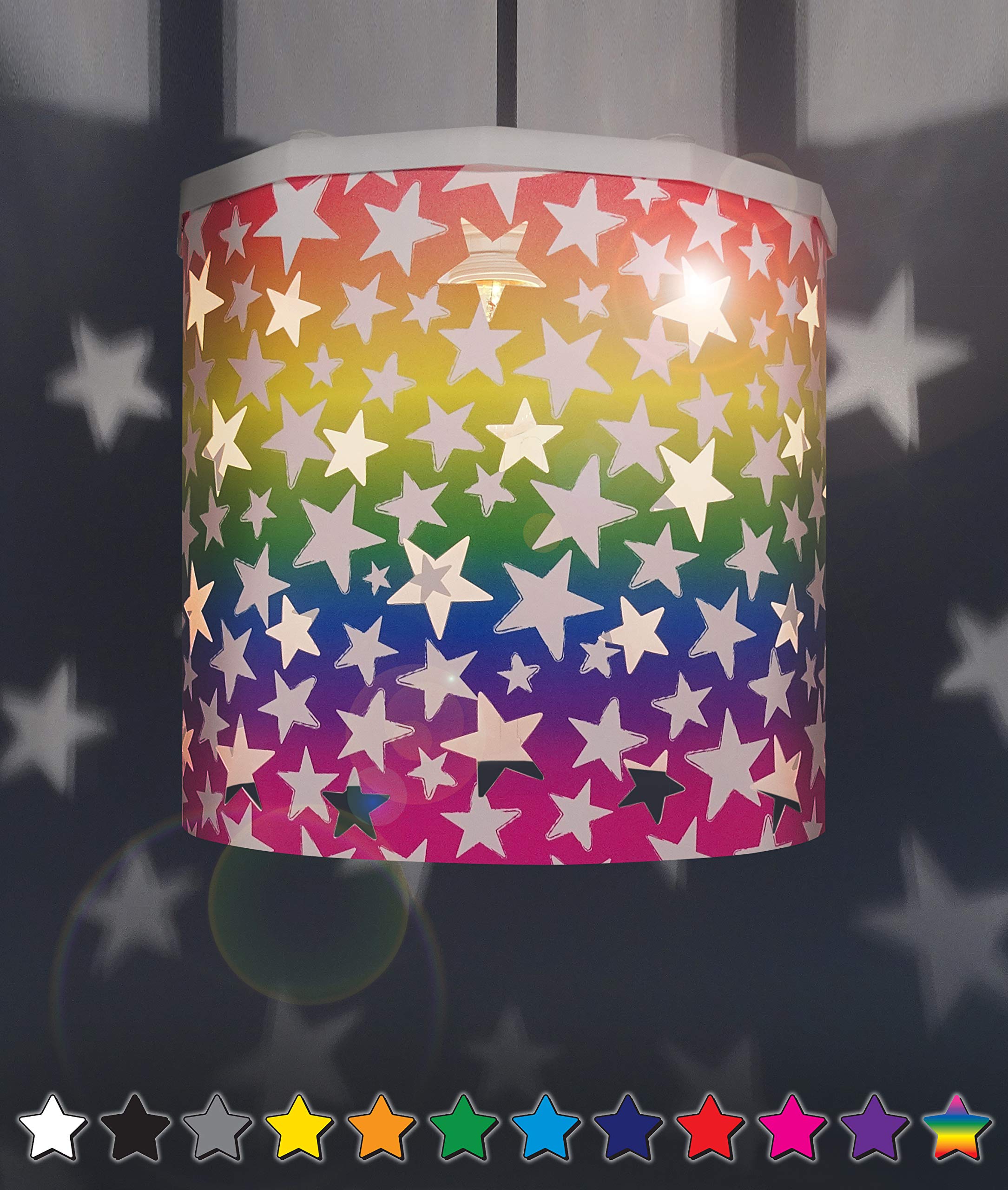 Ereki Ceiling Pendant Light Shade - Projector Stars Effect Light Cover - Magnetic Ceiling Night Light Lampshade Kit for Interchangeable Designs (Rainbow, Bulb NOT Included)