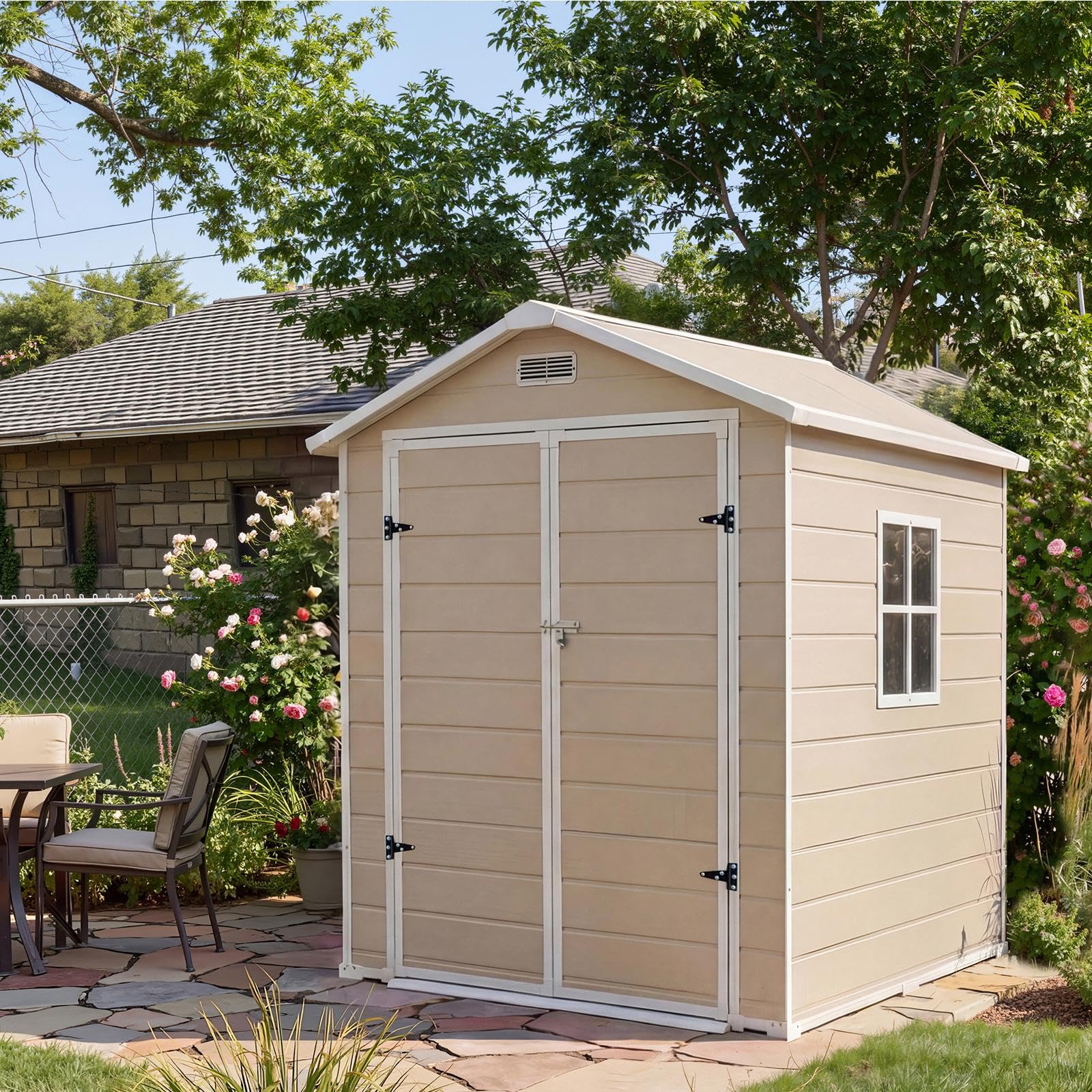 Photo 1 of ***ONLY ROOF PIECES*** Resin Outdoor Storage Sheds 6x4 ft, Upgraded Double-Wall Outdoor Plastic Shed with Window & Double Doors, Waterproof Lockable Garden Shed for Patio Furniture, Lawn Mower, Bike, and Tool Storage