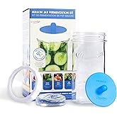 Masontops Fermentation Jar Starter Set, Easy Vegetable Fermentation Kit, Includes Mason Jar, Pickle Kit with Fermentation Lids & Fermentation Weight