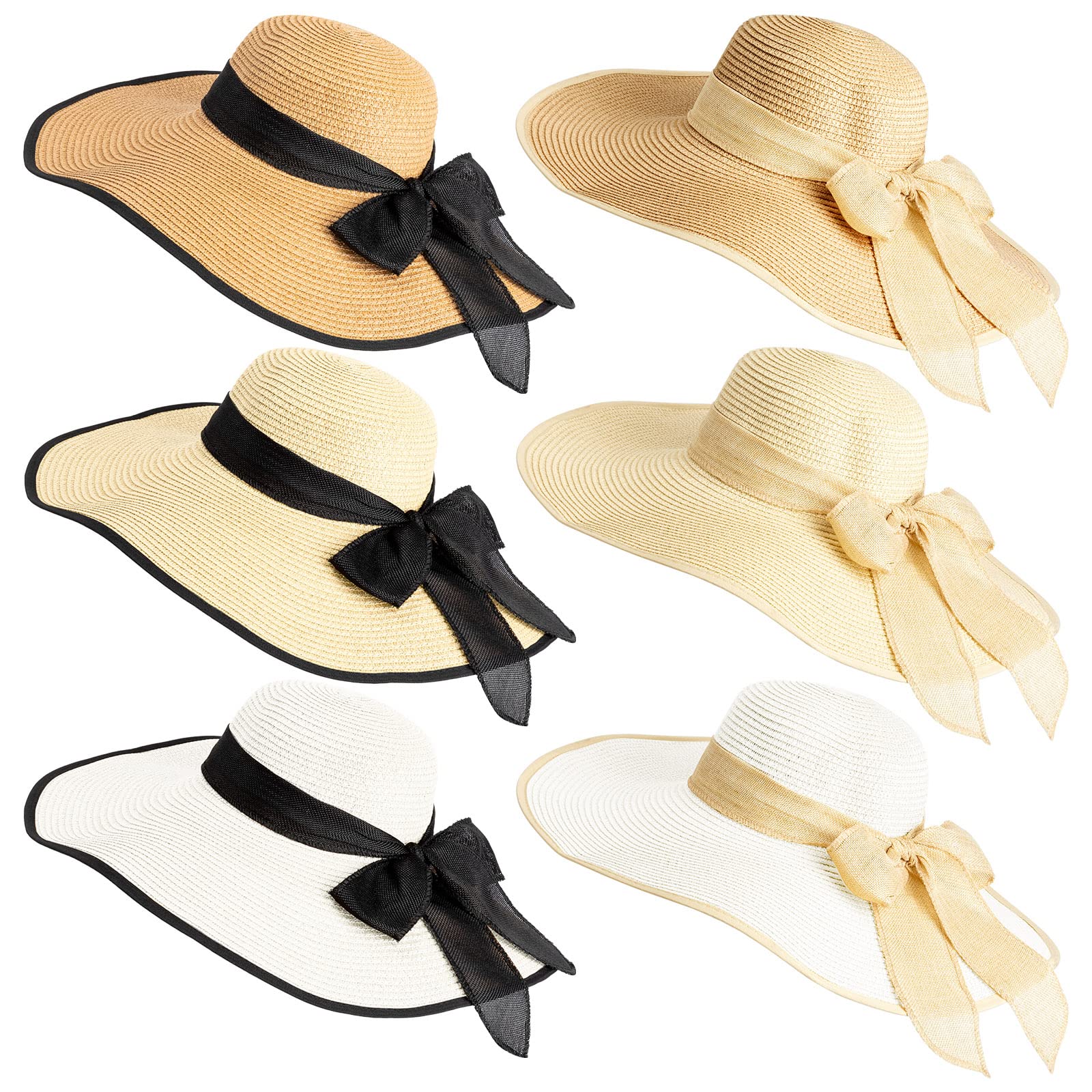 Photo 1 of Xtinmee 6 Pcs Summer Women's Big Bowknot Straw Hat Wide Brim Foldable Floppy Adjustable UV Protection UPF 50+ Beach Hat(Light Colors)