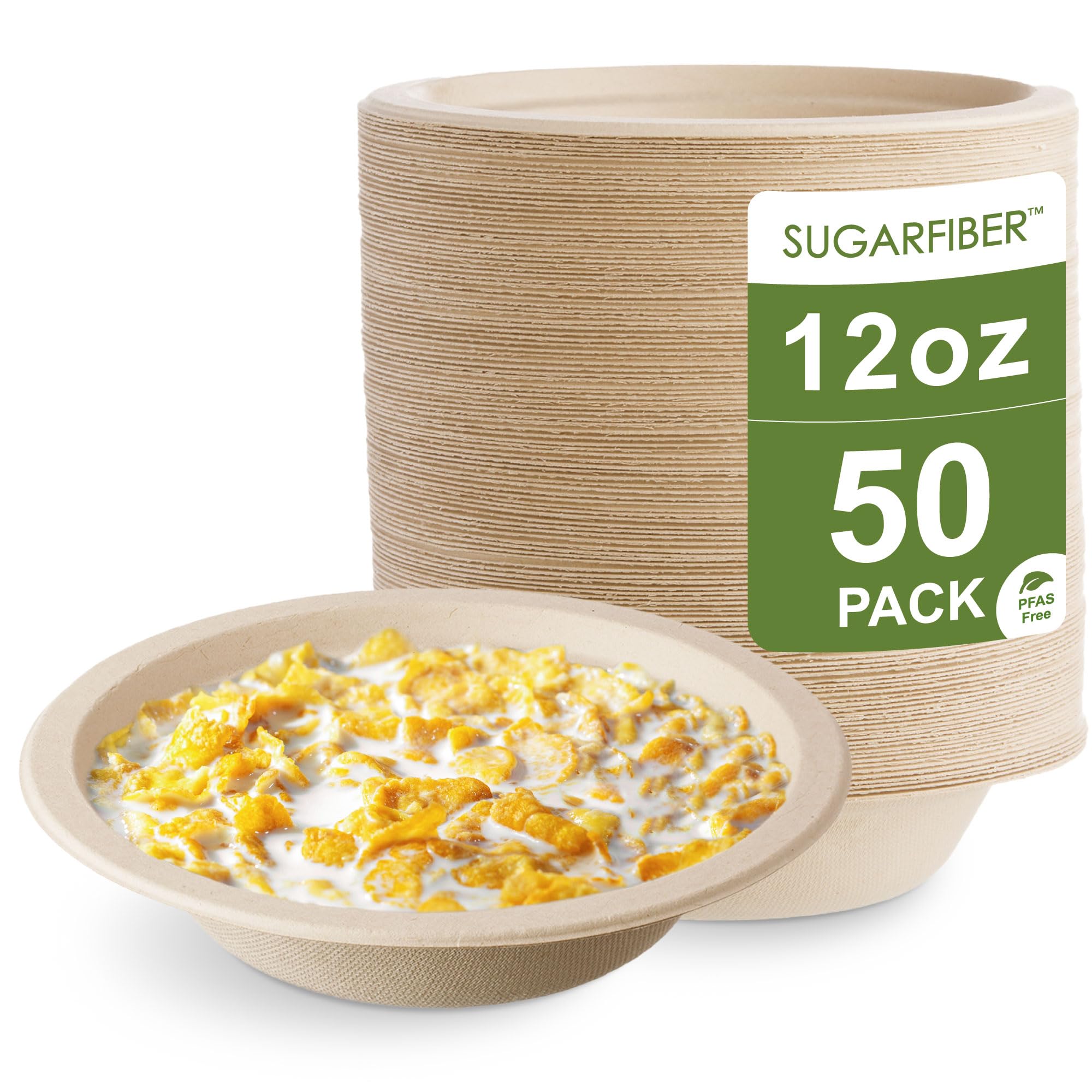 Photo 1 of [50 Count] Harvest Pack PFAS Free 12oz Round Paper Compostable Bowls, Heavy-Duty Eco-Friendly Disposable Bagasse Bowls Sugarcane Natural Plant fibers for Meal Prep Takeout Dinnerware