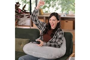 AmyWtb Ergonomic U-Shape Gaming & Lap Pillow - Crochet Pillow & Reading Support Pillow with Arm Relief, Comfort for Gamers, Crafters & Book Lovers (Light Gray)