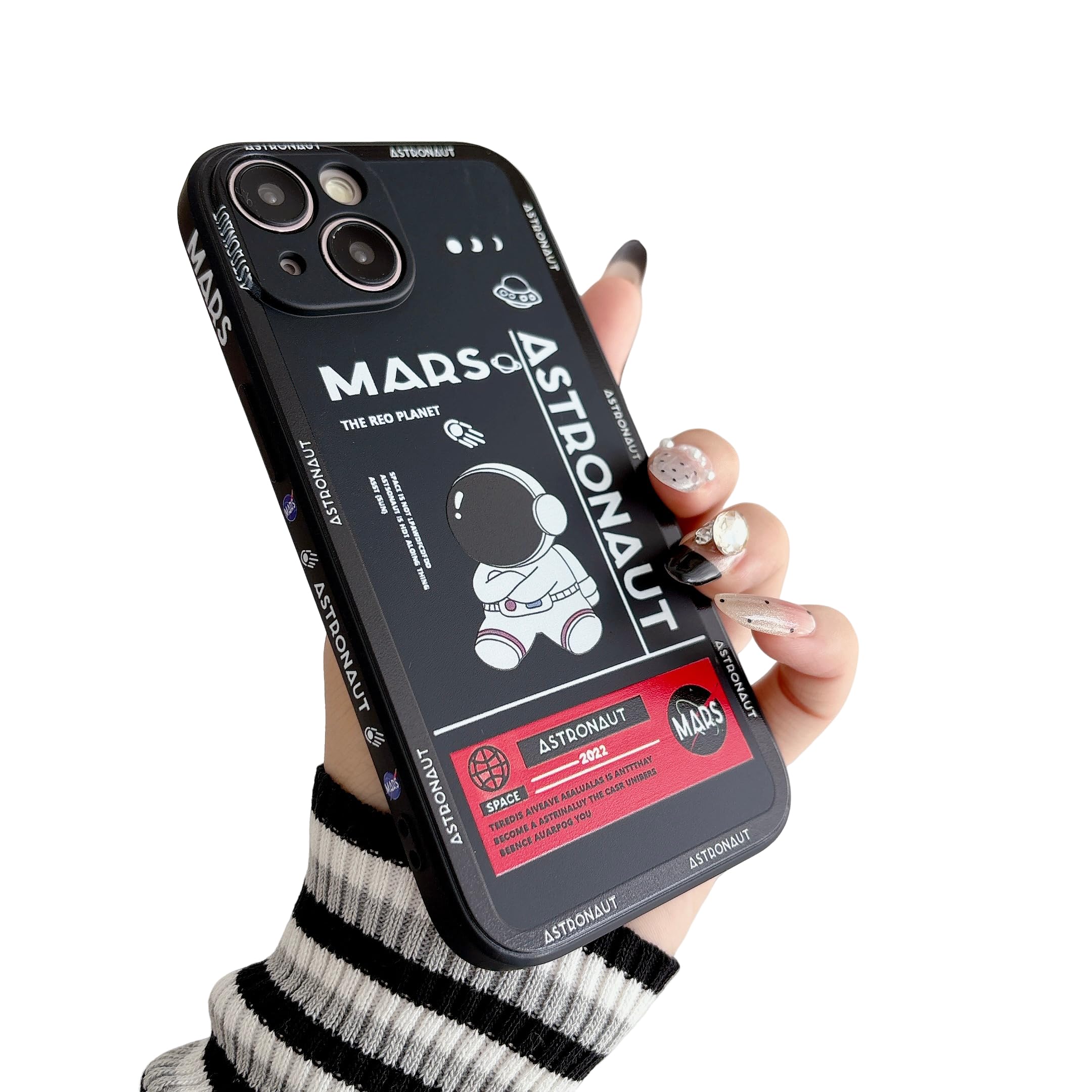 Yonds Queen for iPhone 14 Plus Cute Case, Cool Cartoon Astronaut Space Mars Rocket Design Stylish Bumper TPU Rubber Protective Anti-Slip Shockproof Fashion Case(Black, iPhone 14 Plus) — image 1