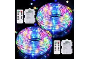POTIVE 66Ft Battery Powered String Lights, 2 Pack Total 200 LED Outdoor Battery Operated Light, 8 Modes Trampline Lights for Camping Christmas Garden Walkway Patio Decorations (Multicolor)