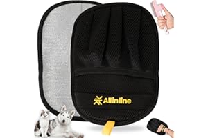 ALLINLINE Pet Hair Removal Glove for Dogs & Cats | Upgraded Reusable Electrostatic Grooming Glove with Bonus Shedding Brush & Detangling Comb | Hair Remover for Clothes, Sofa, Carpet, beds, & Car Seats