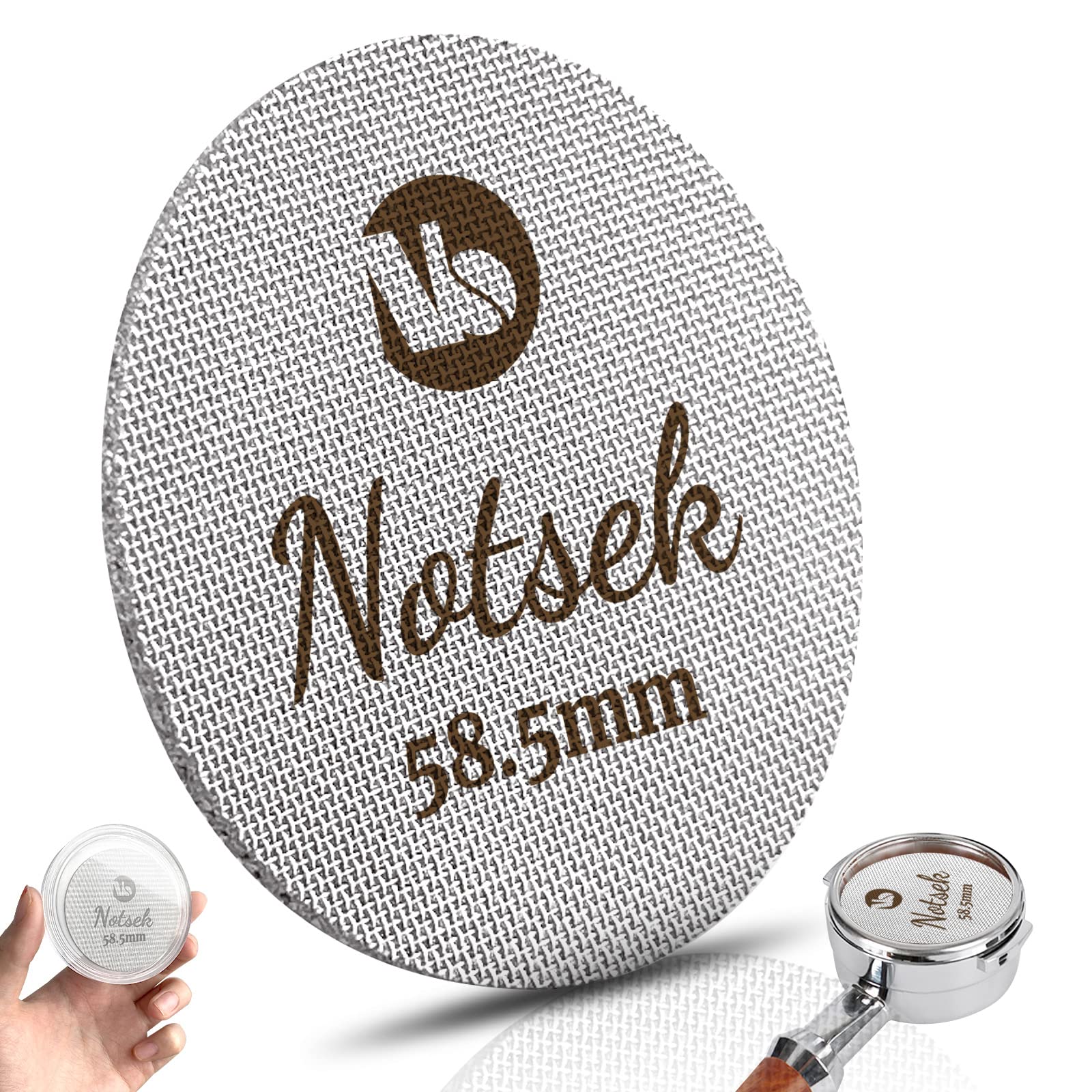 NOTSEK Puck Screen 58mm, Coffee Puck Filter with Acrylic Storage Box, Reusable 1.7mm Thickness 150μm, 316L Stainless Steel Espresso Screen
