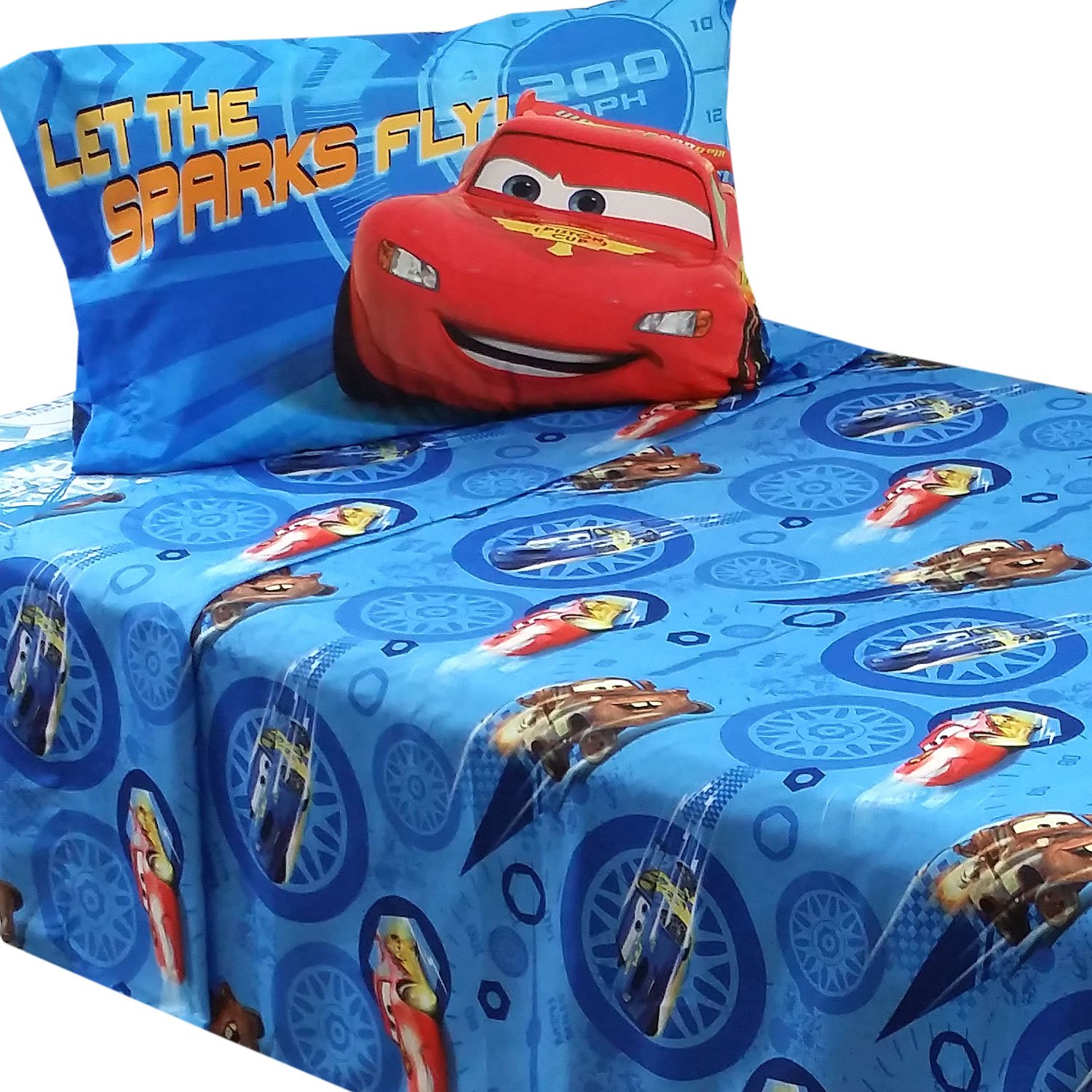 3pc Disney Cars Twin Bed Sheet Set Lightning Mcqueen City
