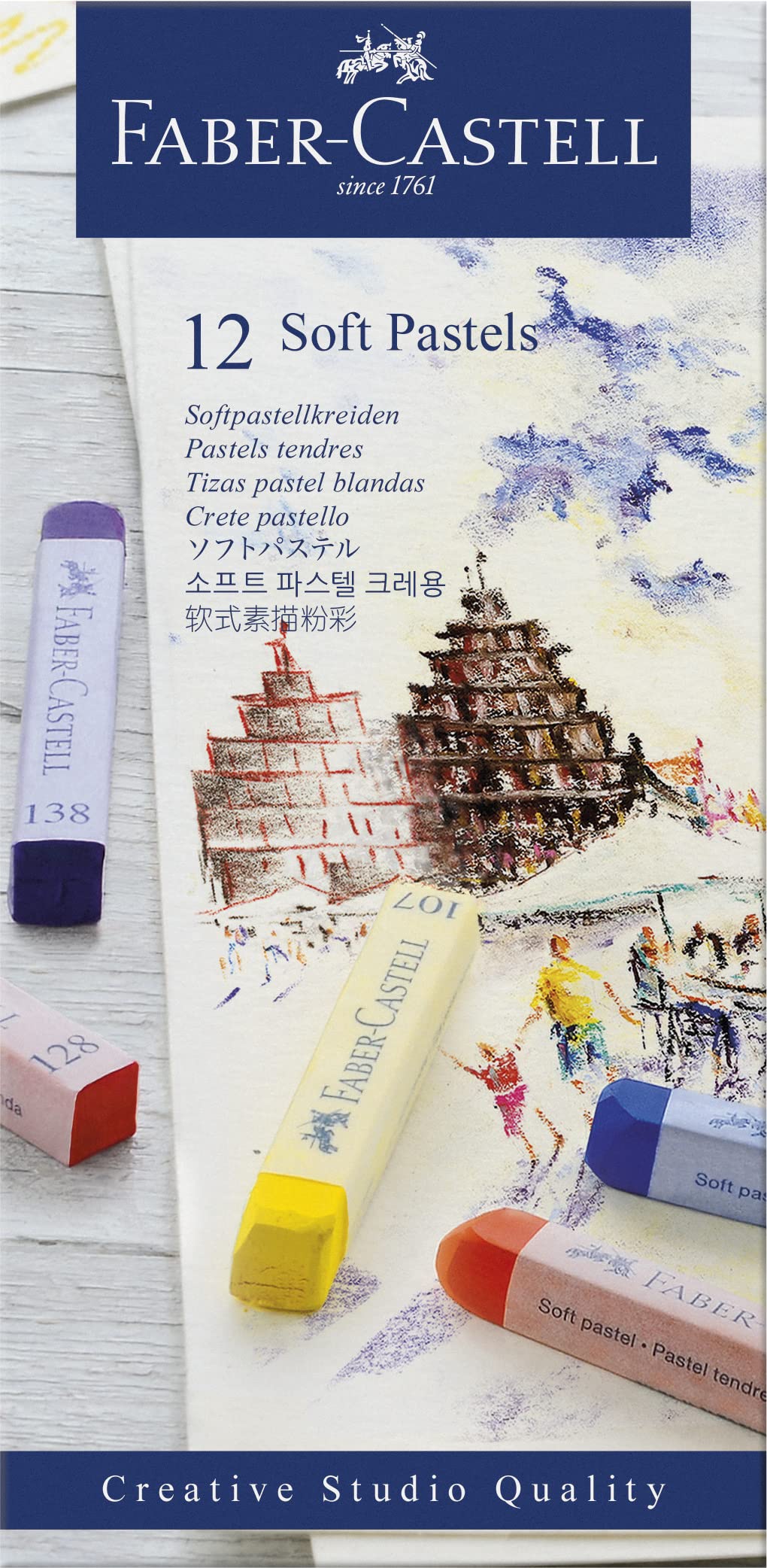 Faber-Castell Creative Studio Soft Pastels, Multicoloured, Cardboard Wallet of 12, Art, Craft, Drawing, Sketching, Home, School, University, Colouring