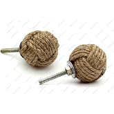 5MOONSUN5's Jute Rope Knot Drawer Pulls &amp; Knobs, 35 mm, Pack of 2 | Pull and Push Handle, For Cabinets, Wardrobes &amp; Kitchen Cupboards, Nautical Hardware, Vintage Decor