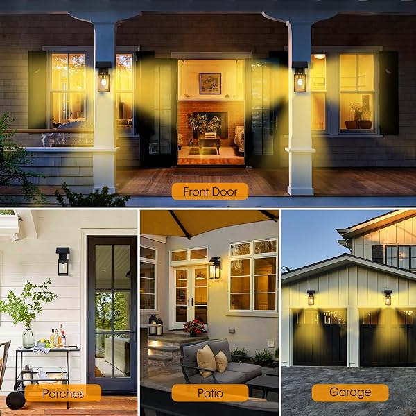 HAMESO 2PACK SOLAR WALL LIGHTS OUTDOOR, ALL-METAL DUSK TO DAWN SOLAR LANTERNS OUTDOOR WATERPROOF, PORCH LIGHTS FOR HOUSE FRONT, GARAGE, PATIO, SHED (BULB INCLUDED)