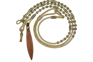 WeavingCraft Natural & Black Knots Raw Hide Leather Horse Tack Hand-Braided Romal Romel Reins Hand Made Reins-8.5 Ft Rein, 52