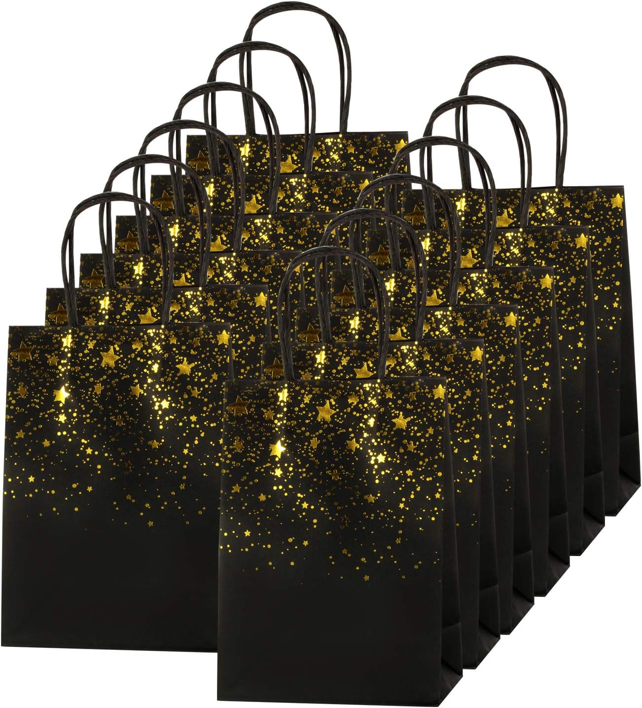 24 Pack Paper Party Bags,Kraft Paper Party Bags with Handles for Birthday,Business,Boutique,Wedding and Party Celebrations(Black Star)