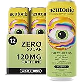 Neutonic Nootropic Productivity Energy Drink | Wild Citrus 12 Cans | 120mg Natural Caffeine, Zero Sugar | Support Memory, Mental Clarity, Cognitive Function | Boost Focus, Energy, Brain Health