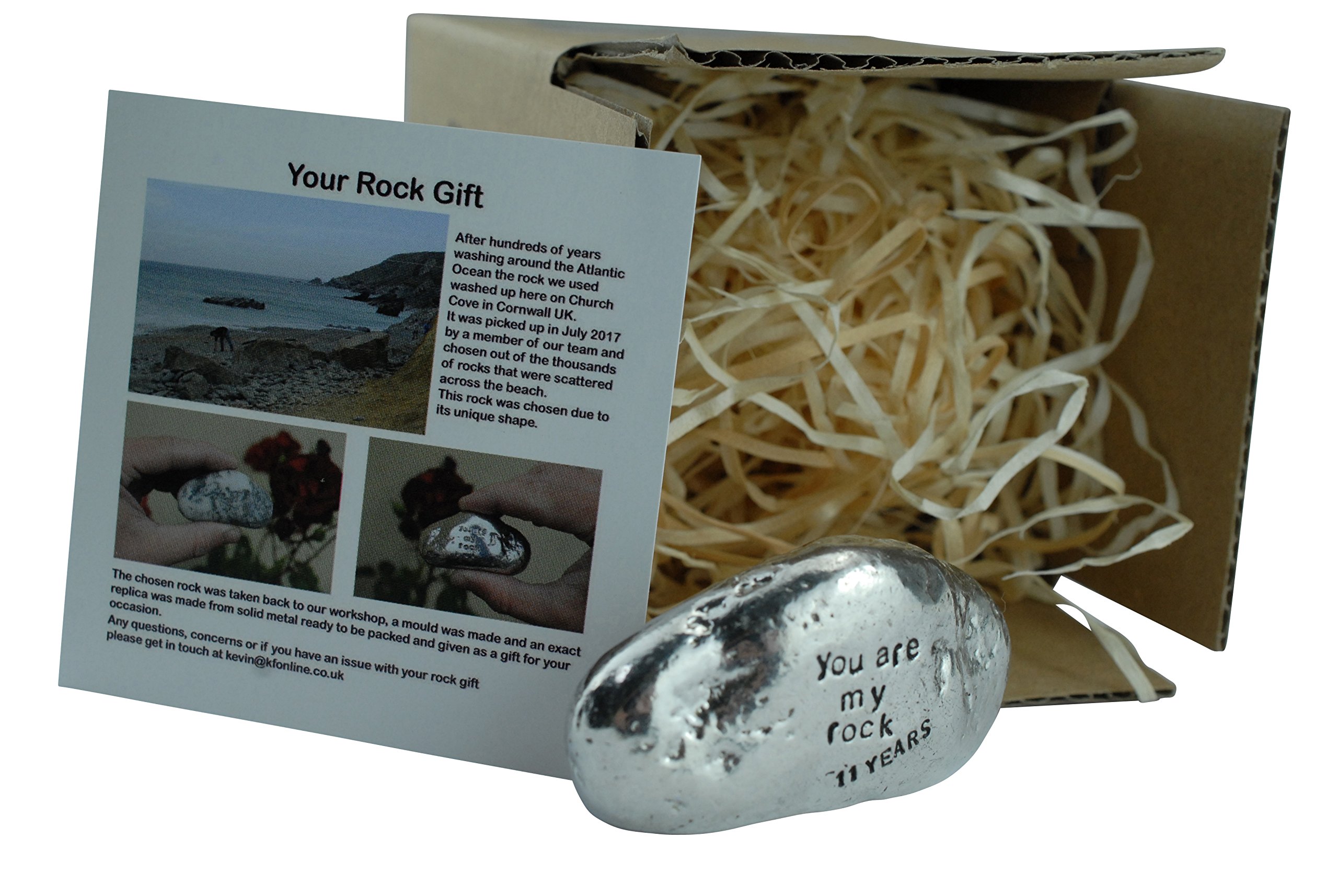 11th Year Anniversary You are My Rock Gift Idea - Solid Metal Heavy Polished Rock Gift for 11 Year Anniversary Silver