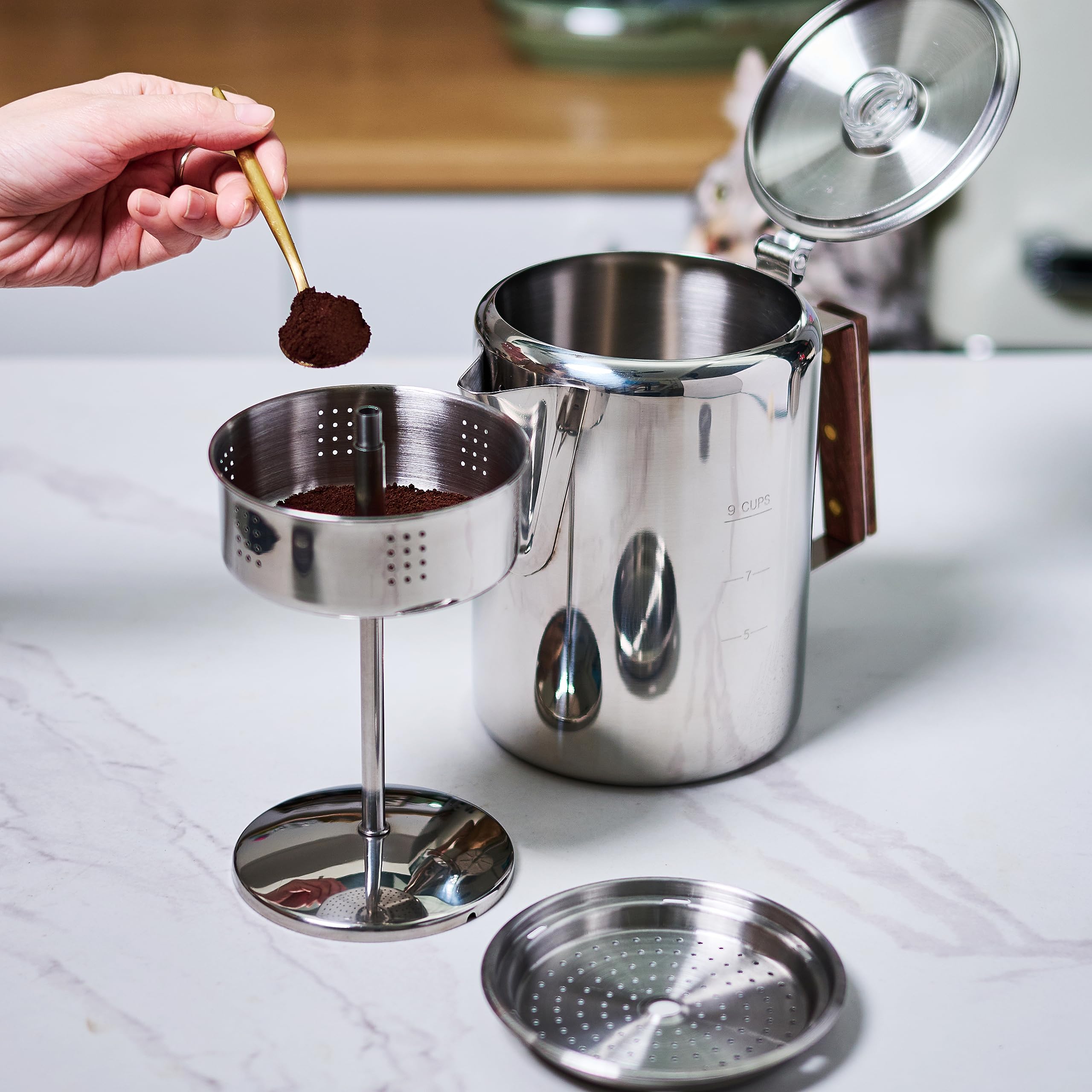 Camping-Fire Coffee Percolator Stovetop Pot- Stainless Steel Stove top Coffee Pot, Unleash Flavor in the Great Outdoors (9 Cups)