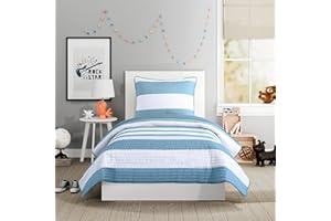 Urban Playground All Seasons Lavelle Blue/White Stripe Quilt Set - 2 Piece Soft Brushed Microfiber Kids Bedding Set for Boys/Girls – Machine Washable (Twin)