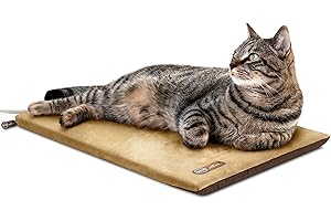 K&H Pet Products Heated Cat Bed Pad for Indoor Cats, Thermo-Kitty Mat Calming Warm Pet Heating Pad for Inside Pets, Machine Washable, Waterproof Heater, Safety Listed - 12.5 X 25in Mocha/Tan