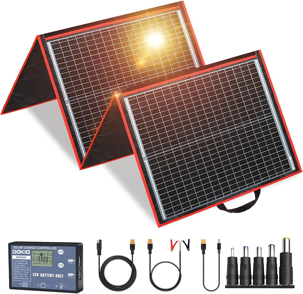DOKIO 160W Monocrystalline Portable Solar Panel Kit with 10A Controller