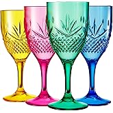 Shatterproof Tritan Stemmed Fancy Wine Glasses Goblets, Resalable | 4 Set | Bright Colors Glass Lookalike, Crystal Color Acrylic Drinkware, Reusable Unbreakable BPA-free plastic, Outdoor & Indoor 11OZ