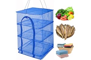 WEISGJA Drying Rack 4 Layers Folding Fish Mesh, Foldable Nylon Netting, Hanging Drying Fish Net, for Shrimp Fish Fruit Vegetables Herb, with Zipper Opening-Blue (25.59X13.78X13.78 in)…