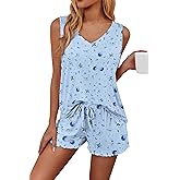 Ekouaer Womens Pajamas Sets Soft Comfy Sleeveless Sleepwear Tank and Shorts Pj Set Summer 2 Piece Loungewear