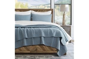EVERGRACEHOME EVERGRACE x Kinsey Walsh Cross Stitch Pre-Washed Cotton Quilt Bedding Set King Size, Oversized 3 Pieces Lightweight Bedspread Coverlet for All Season, with 2 Matching Shams, Dusty Blue, 108"x96"