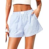 Marvmys Womens Boxer Shorts Cotton Plaid Gingham Shorts Summer Elastic Waist Pajama Buttoms with Pockets