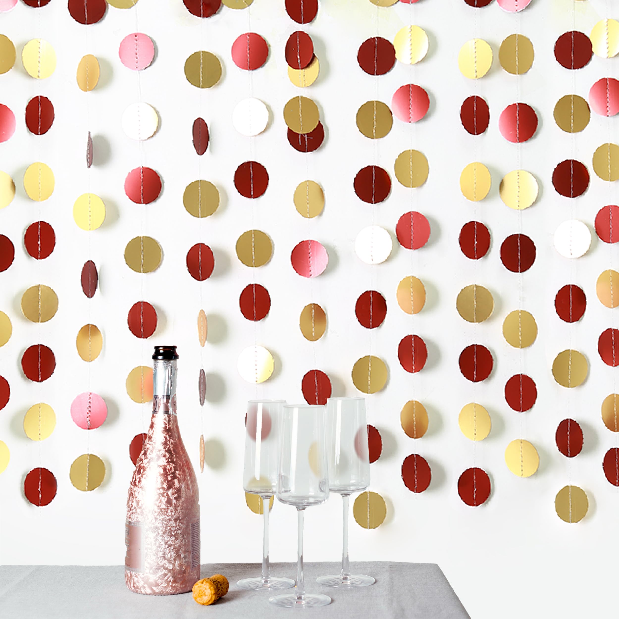 Cheerland Glossy Gold Red Circle Dots Garland Kit Polka Dot Streamer Party Decoration Hanging Decor Wedding Backdrop Birthday Banner Engagement Bridal Baby Shower Valentine Girls Bedroom Decoration