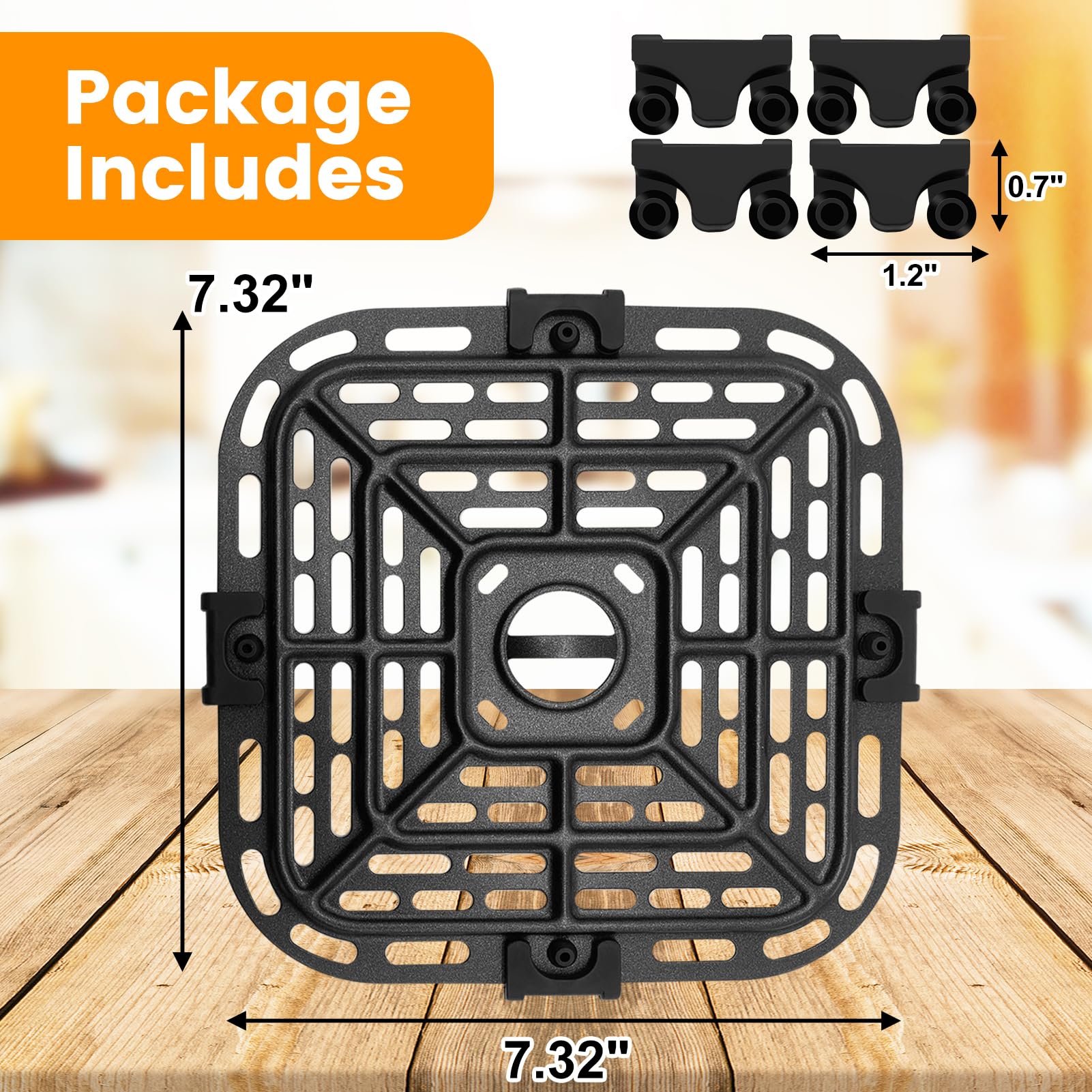 Air fryer Replacement Parts for Instant Pot Vortex Plus 6 in 1 4 Quart Air Fryer Oven, 7.5''×7.5'' Square Food Grade Air Fryer Grill Pan Grill Plate Crisper Plate Accessories Tray Rack