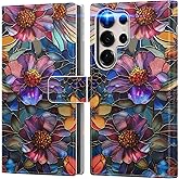 DEENAKIN for Samsung Galaxy S25 Ultra Wallet Case with Card Holder + Cash Clip, RFID-Blocking, Military-Grade Protection & UV-Printed Artwork,Magnetic Closure with Kickstand - Vibrant Defined Blossoms