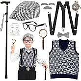 MGparty 100th Day of School Costume for Boys, Old Man Costume for Kids, Cosplay Grandpa Dress Up Accessories