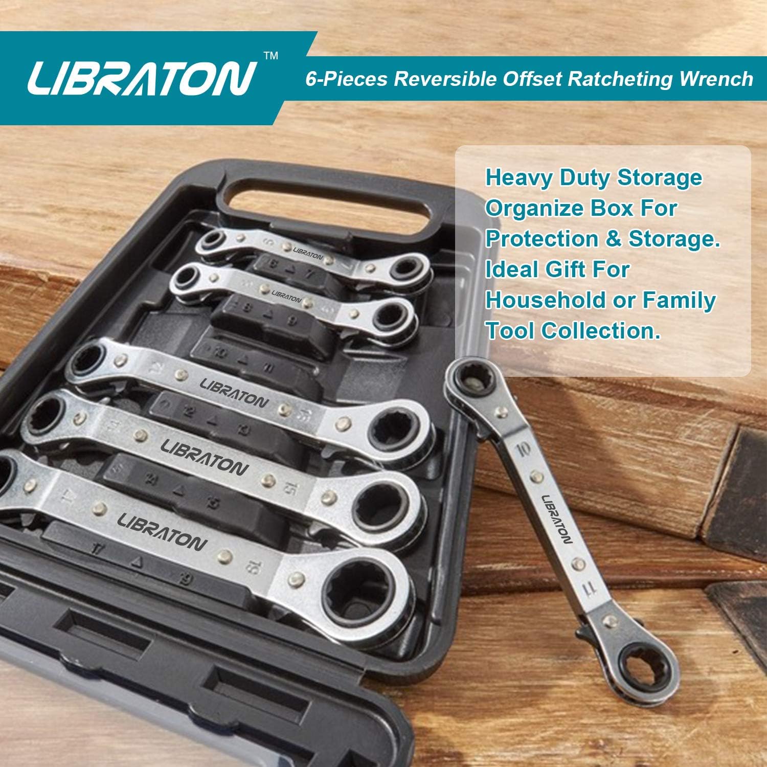 Libraton 6-Pieces Reversible Offset Ratcheting Wrench Set, Metric ...