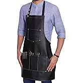 Facón Professional Leather Hair Cutting Hairdressing Barber Apron Cape for Salon Hairstylist - Multi-use, Adjustable with 6 pockets - Heavy Duty Premium Quality - Limited Edition - 28" x 24" (Black)