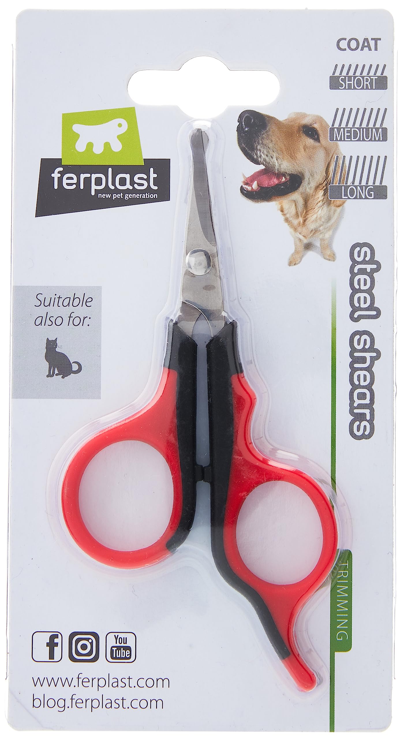 Ferplast Dog and Cat Shearing Scissors, Stainless Steel Blades and Rounded Tips, Suitable for Short, Medium and Long Hair