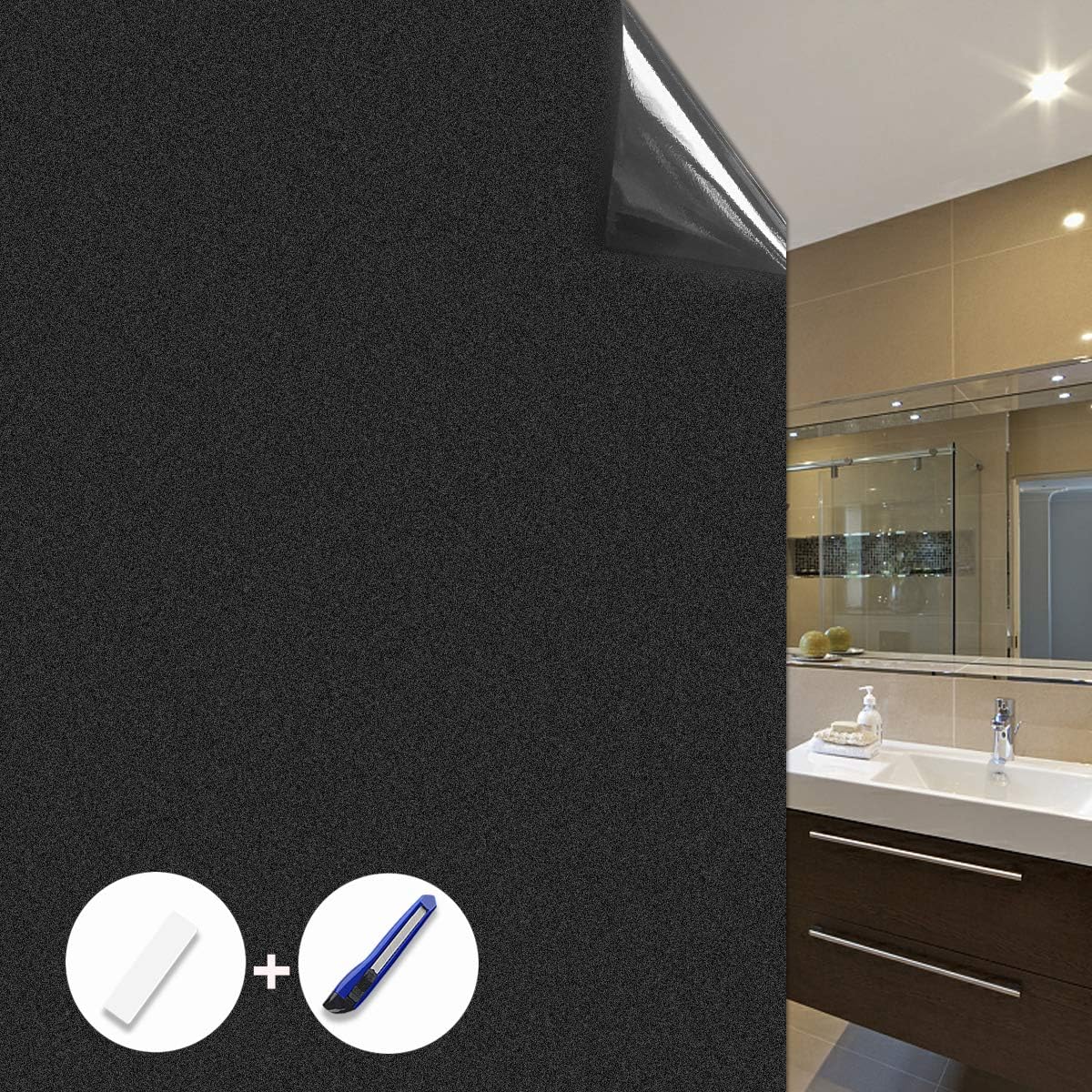 Black Privacy Window Film Frosted Films UV Protection Glass Window Sticker Dark Window Tinting Film 99% Light Blocking 60 * 200CM