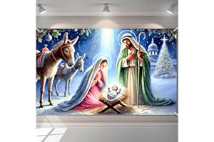 BlissYard Nativity Backdrop 71x43 Inches Religious Christmas Nativity Banner Holy Night Manger Scene Banner for Church Indoor Outdoor Christmas Nativity Backdrop Scene with Animals and Tree