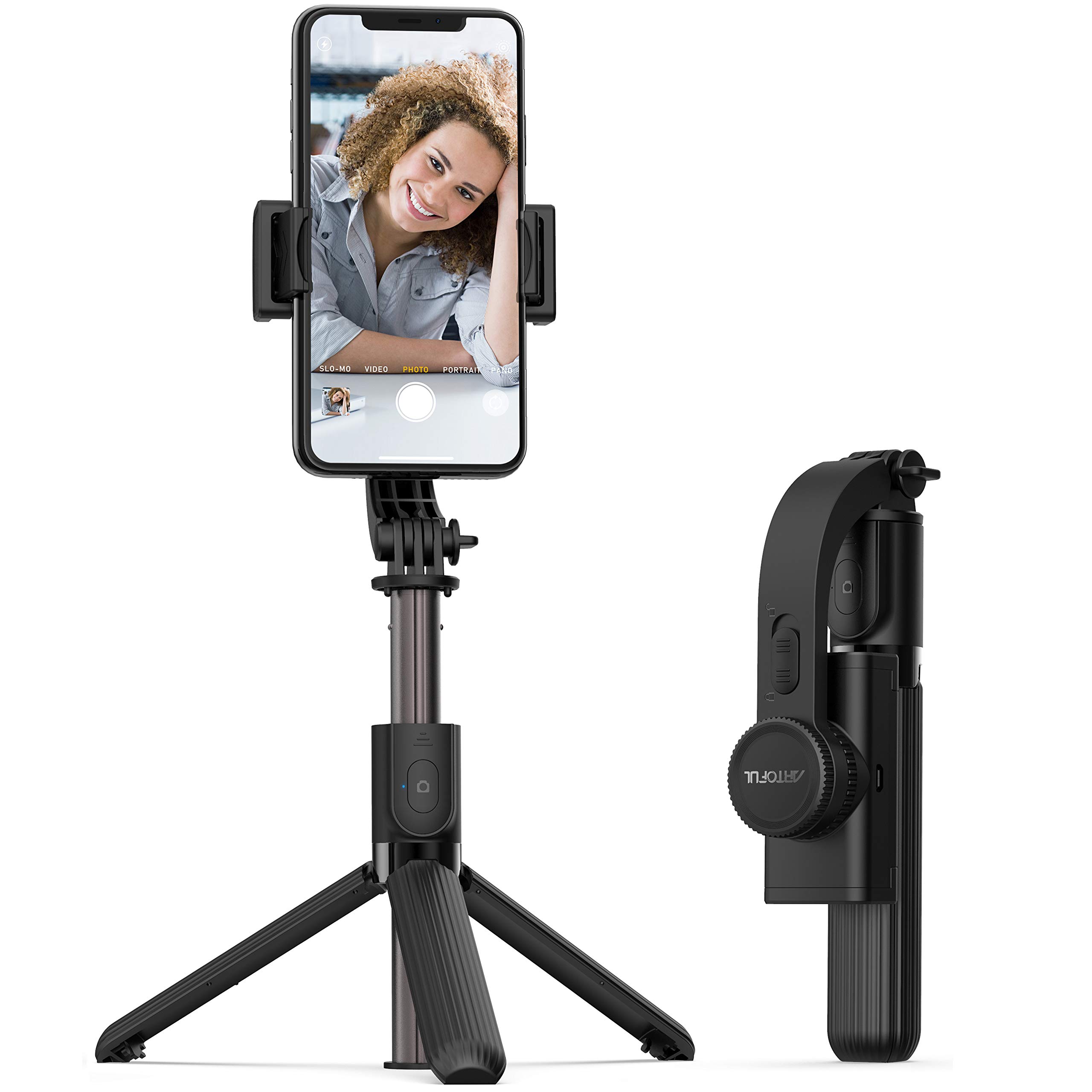 ARTOFUL Gimbal Stabilizer for Smartphones with Extendable Bluetooth Selfie Stick and Tripod, 1-Axis Multifunction Remote 360°Automatic Rotation for iPhone & Android, Gopro, Small Camera
