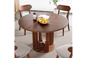 weselon Farmhouse Round Fluted Dining Table for 4, 47 Inch Circle Kitchen Table with Wooden Pedestal Base, Dinner Tables for Home Living Room Kitchen (Walnut)