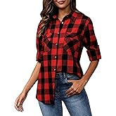 siliteelon Flannel Shirt Women Plaid Shirts Button Down Long Sleeve Oversized Cotton Fitted Boyfriend Casual Blouse Tops